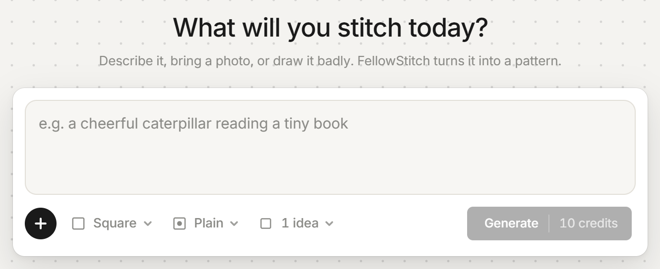 The start screen: What will you stitch today?