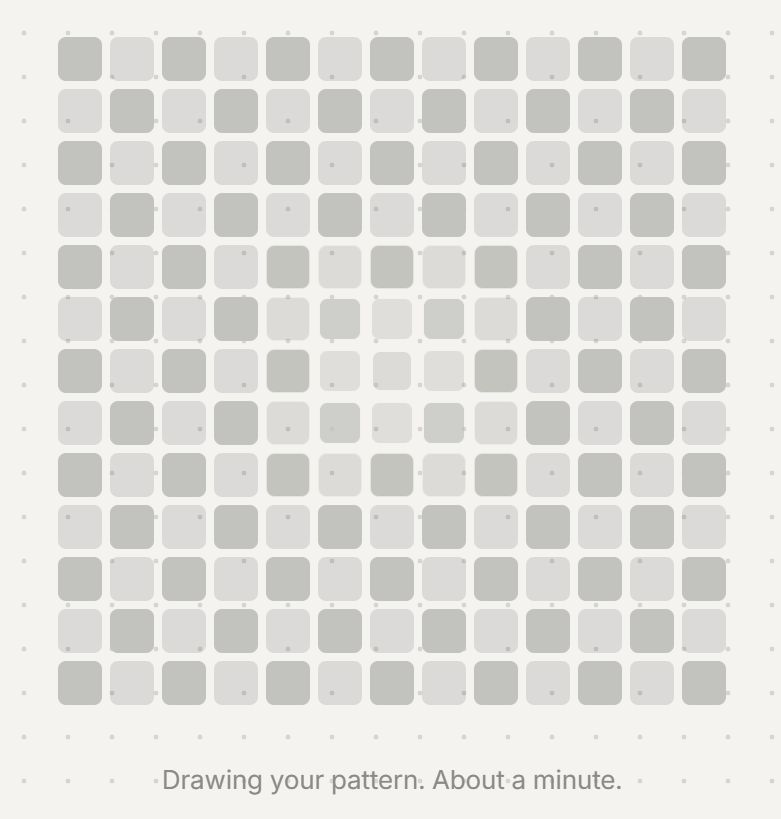 The generating screen: Drawing your pattern, about a minute