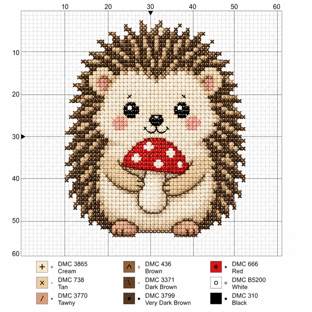 The ChatGPT picture of a hedgehog on a numbered grid with a colour key
