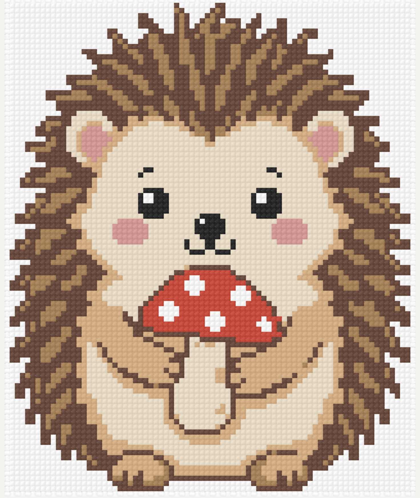 The FellowStitch chart in Stitched view, a hedgehog in 7 DMC threads on white Aida