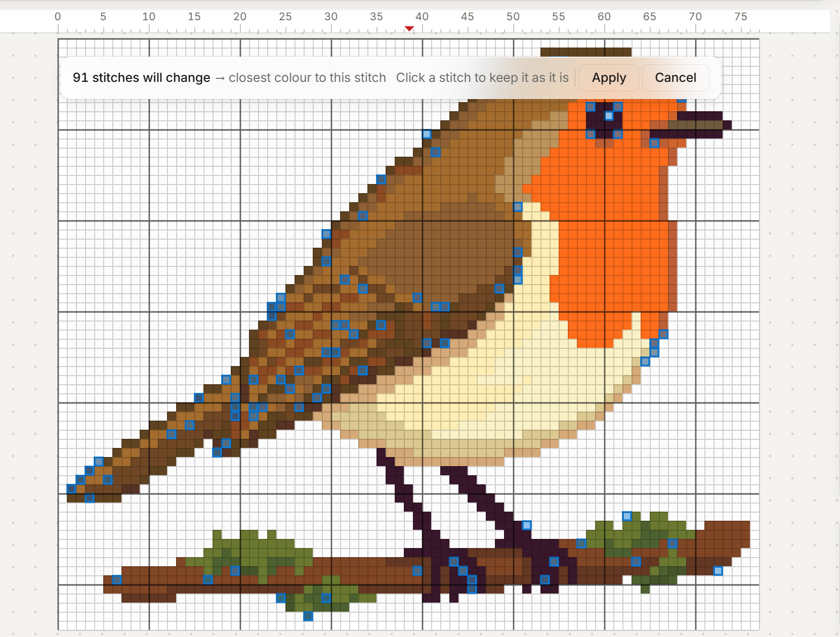 The Fix all preview, 91 stitches will change