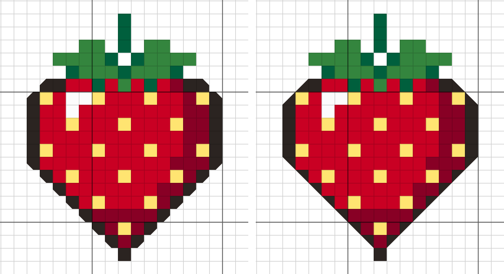 The finished chart in Corner cut (left) and Triangle (right)
