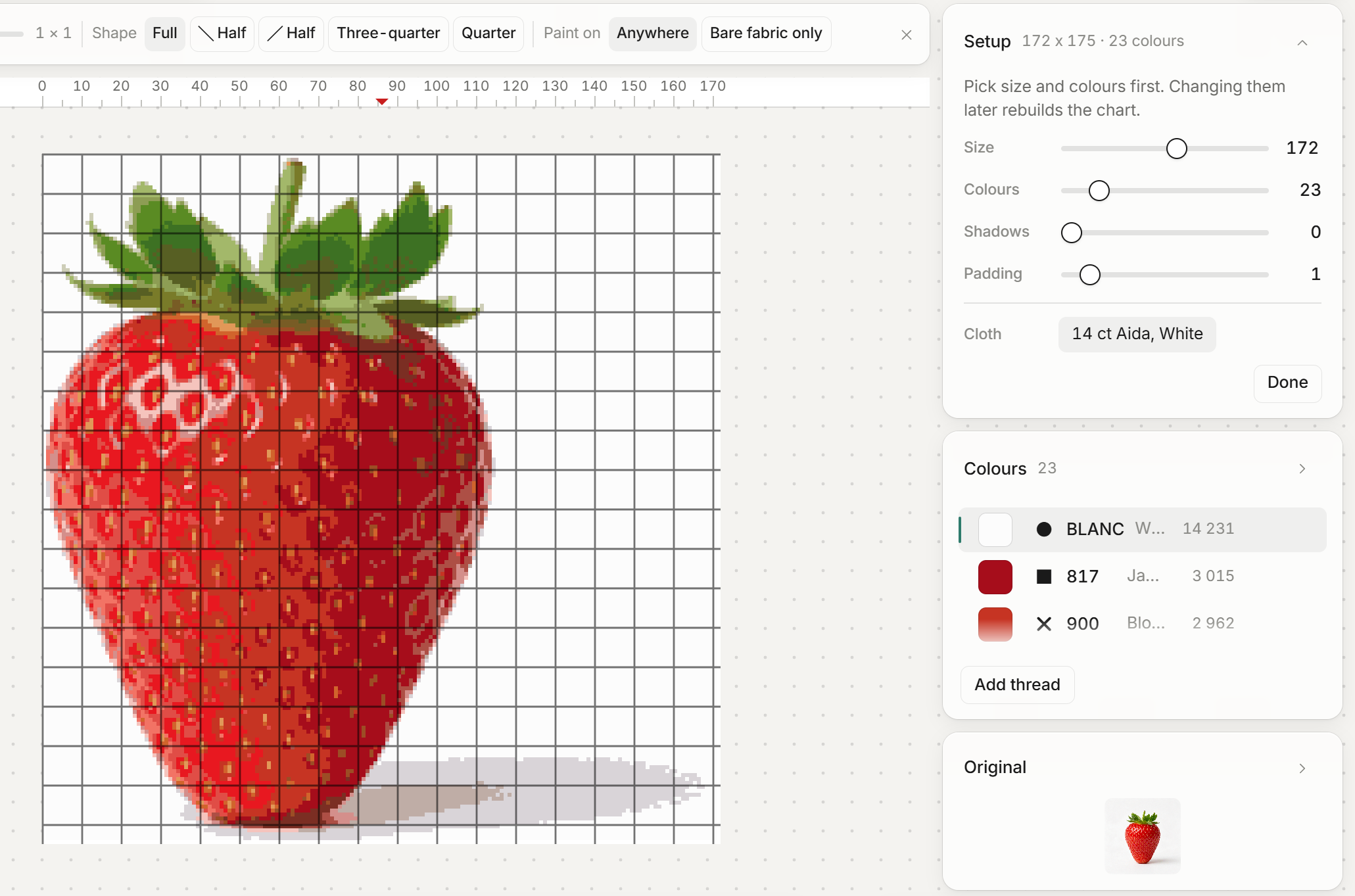 A strawberry photo imported into the editor with Setup sliders