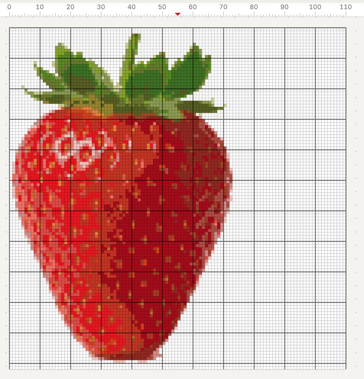 The chart after removing background stitches, the strawberry on bare cloth