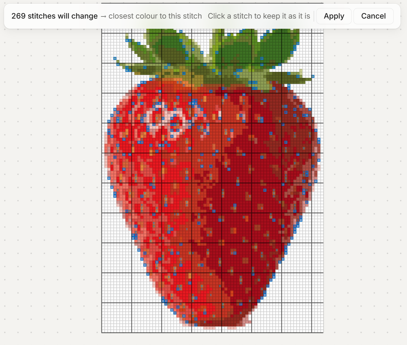 The Fix all preview: 269 changed after sparing 204 seeds of 473 lone stitches