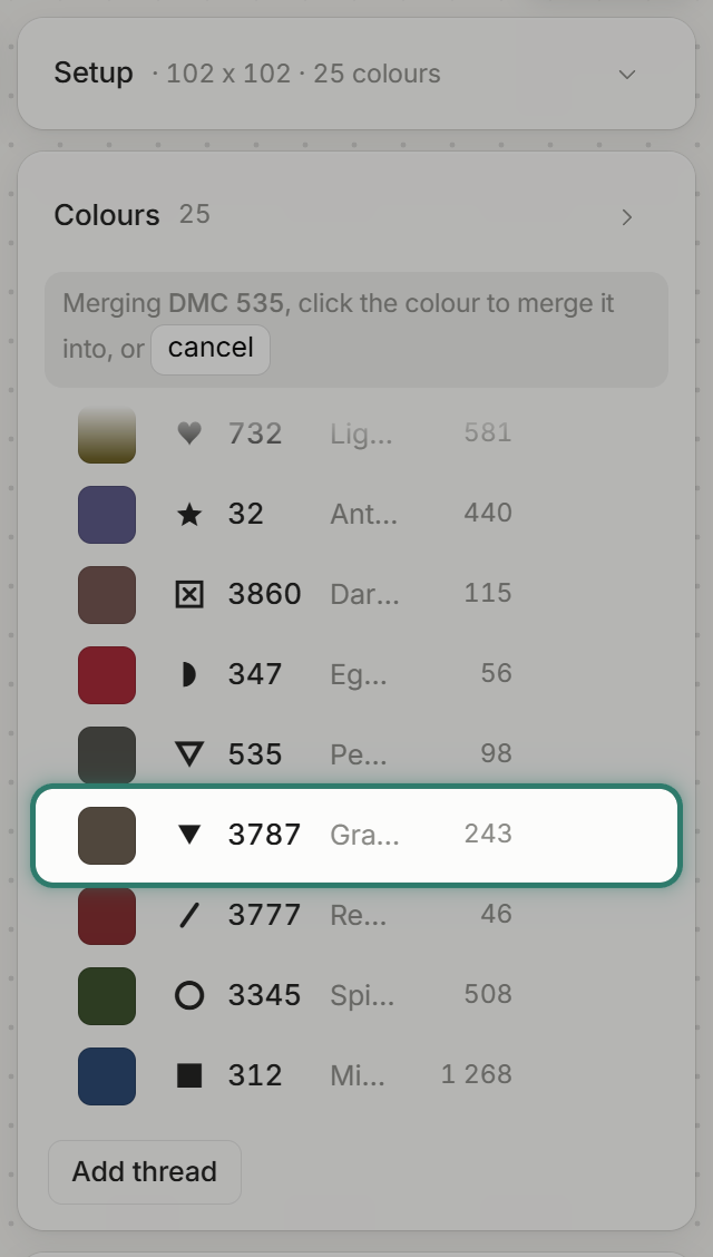 Merging DMC 535, its neighbour 3787 highlighted