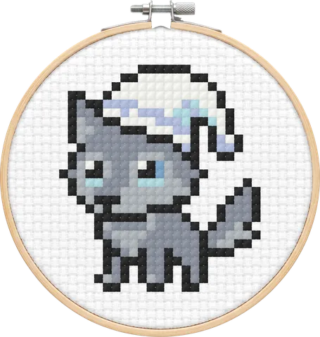 Big Bad Wolf cross-stitch pattern, stitched in a hoop