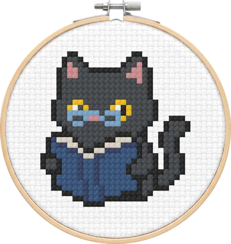 Black Cat cross-stitch pattern, stitched in a hoop