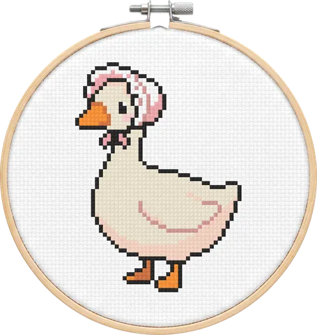 Bonnet Goose cross-stitch pattern, stitched in a hoop