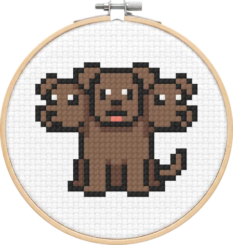 Cerberus cross-stitch pattern, stitched in a hoop