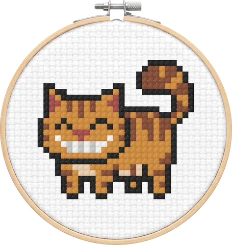 Cheshire Cat cross-stitch pattern, stitched in a hoop