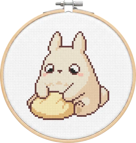Chibi Totoro cross-stitch pattern, stitched in a hoop