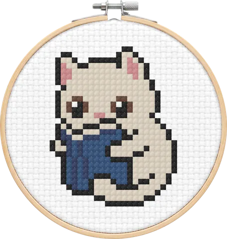Cream Cat cross-stitch pattern, stitched in a hoop