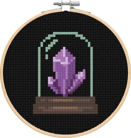 Crystal Bell Jar cross-stitch pattern, stitched in a hoop