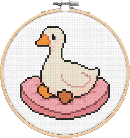 Cushion Goose cross-stitch pattern, stitched in a hoop