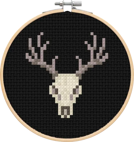 Deer Skull cross-stitch pattern, stitched in a hoop