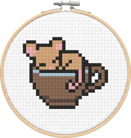 Dormouse cross-stitch pattern, stitched in a hoop