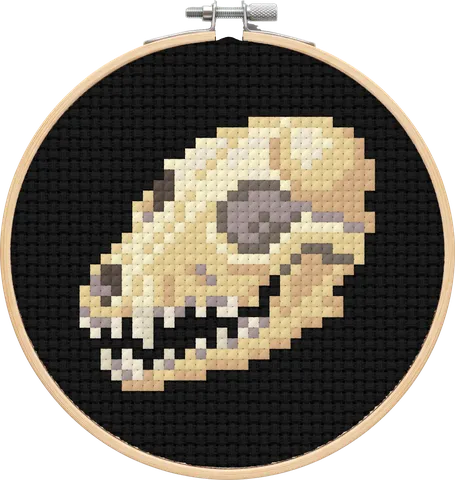 Fox Skull cross-stitch pattern, stitched in a hoop