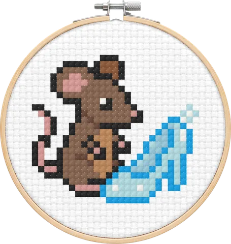 Glass Slipper Mouse cross-stitch pattern, stitched in a hoop