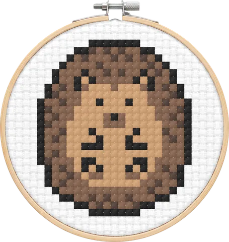 Hedgehog cross-stitch pattern, stitched in a hoop