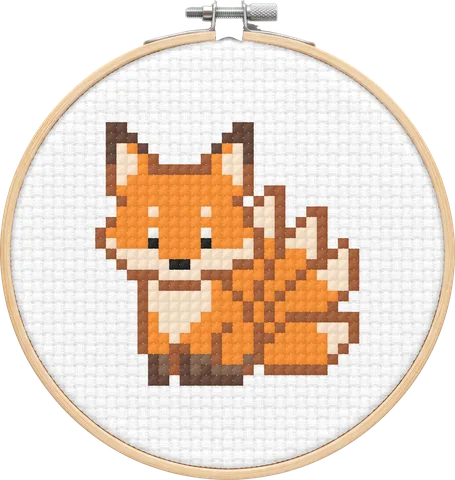 Kitsune Fox cross-stitch pattern, stitched in a hoop