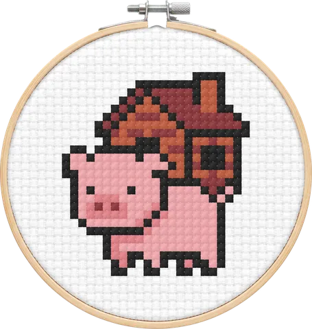Little Pig cross-stitch pattern, stitched in a hoop