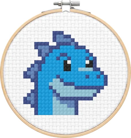 Nessie cross-stitch pattern, stitched in a hoop