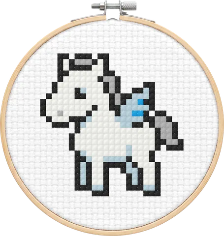 Pegasus cross-stitch pattern, stitched in a hoop