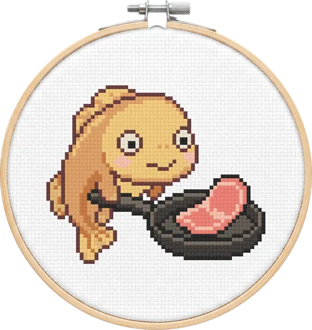 Ponyo cross-stitch pattern, stitched in a hoop