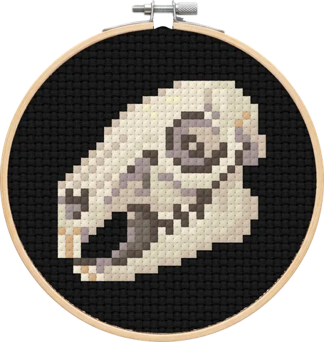 Rabbit Skull cross-stitch pattern, stitched in a hoop