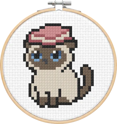 Siamese Cat cross-stitch pattern, stitched in a hoop