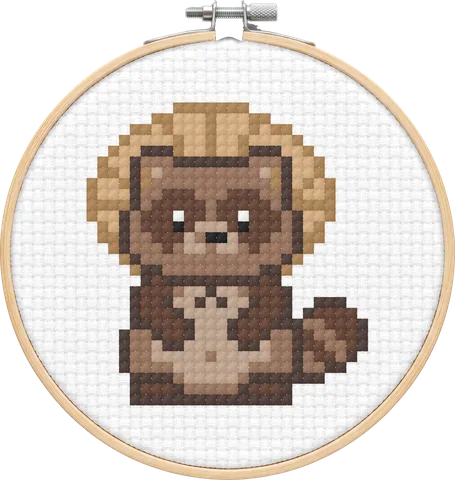 Tanuki cross-stitch pattern, stitched in a hoop