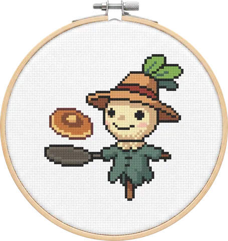 Turnip Head cross-stitch pattern, stitched in a hoop