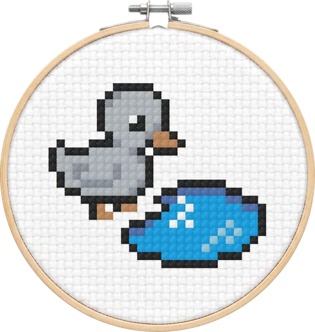 Ugly Duckling cross-stitch pattern, stitched in a hoop