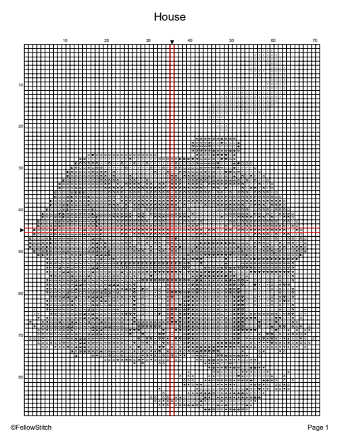 A black and white chart, where dark threads get heavy symbols and light threads get light ones